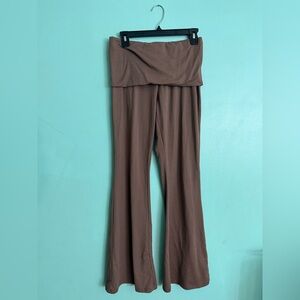 SHEIN Brown Fold-Over Flare Pants